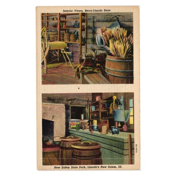 Interior View Berry Lincoln Store Postcard Vintage New Salem State Park Illinois - Picture 1 of 2